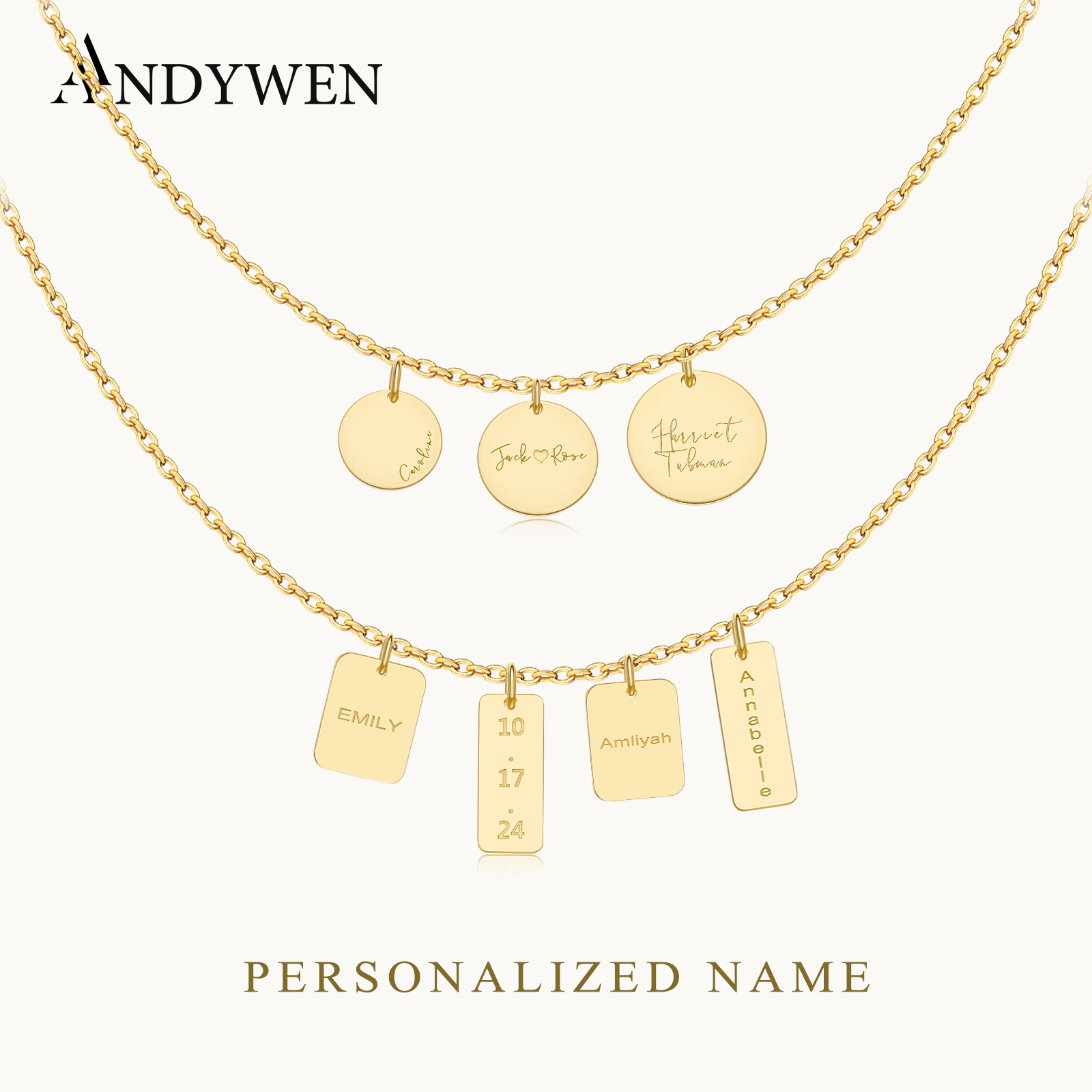 Engraved Name Necklace - ANDYWEN стерлингового серебра 925 пробы, персонализированное