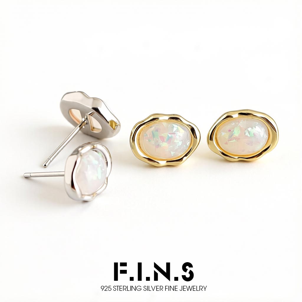 Opal Earrings Dangle - Серьги-гвоздики F.I.N.S из настоящего серебра 925