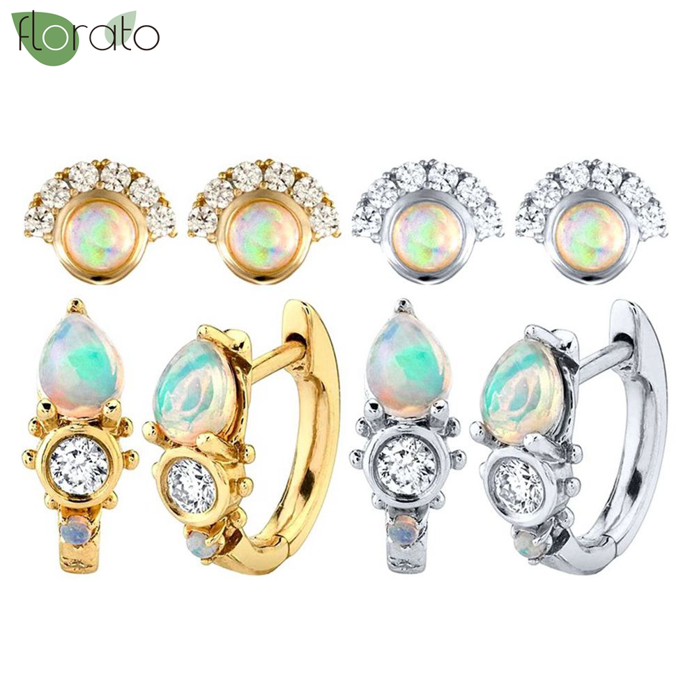 Opal Earrings Dangle - Изысканные маленькие серьги-кольца из стерлингового серебра
